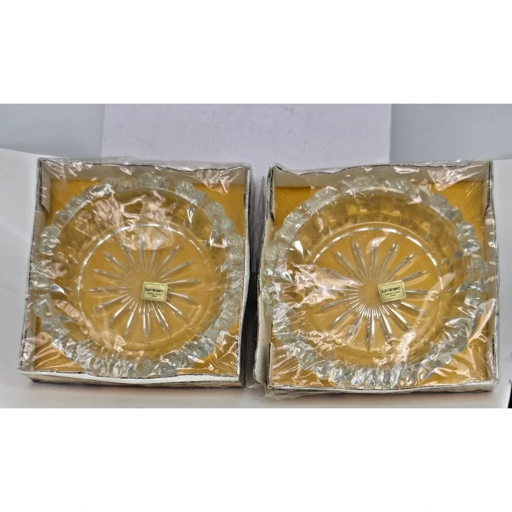NOS Vintage MCM Set Of 2 Luminarc Cendrier Prisme Glass Ashtrays France 1970s